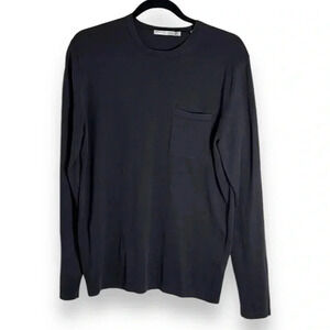Vince Black Crewneck Long Sleeve Tee with Pocket Size Small